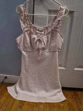 No Boundaries Light Pink Ruffle Strap Tie-Front Tank